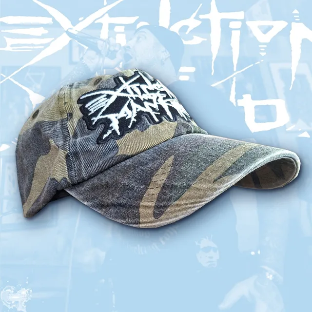 extinction-of-mankind-logo-casquette-dad-cap-camo-vert-phospho image 1
