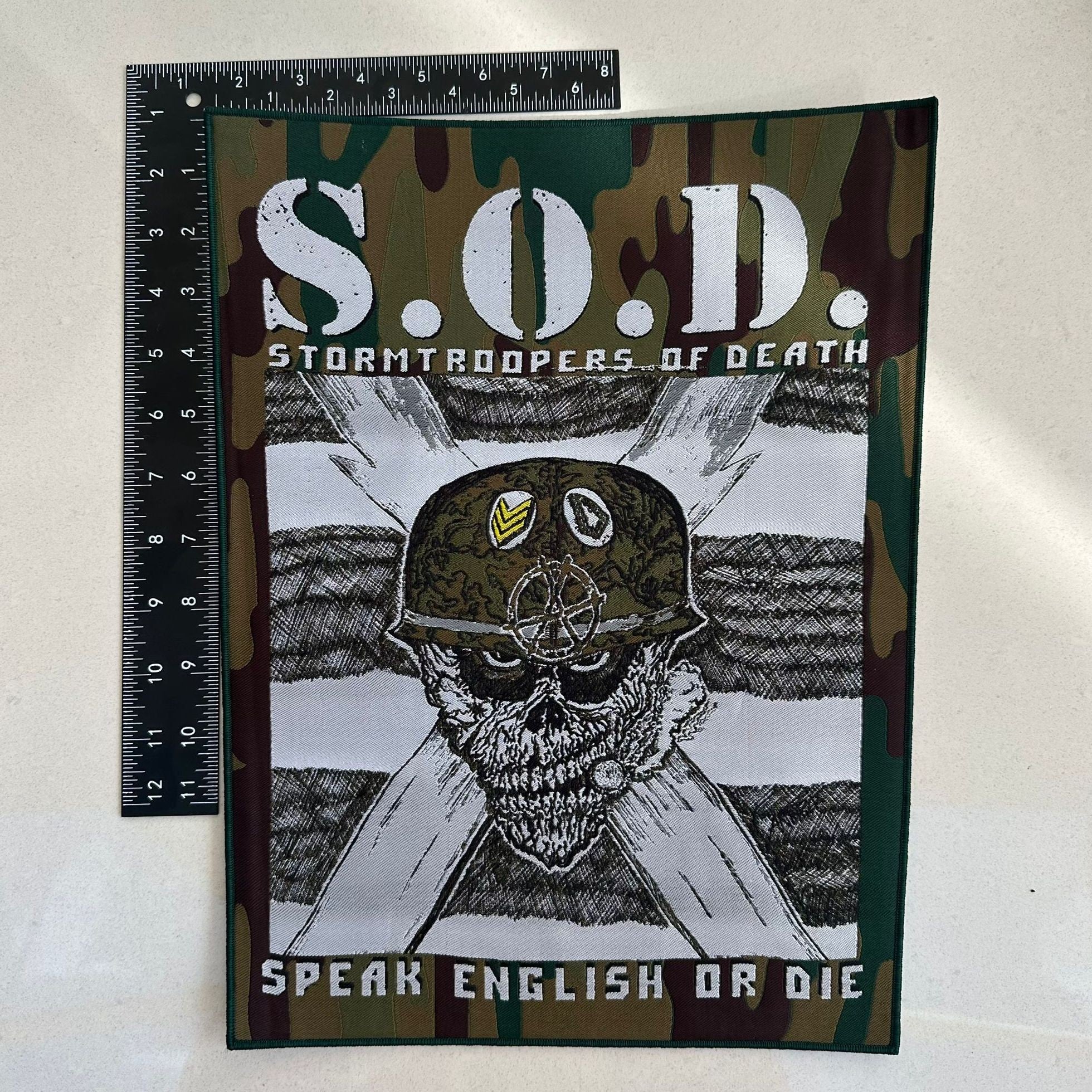 s-o-d-speak-english-or-die-backpatch-tiss-bordure-verte image 2