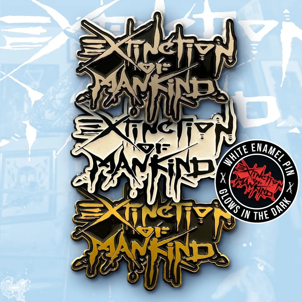 extinction-of-mankind-logo-pin-mail-nickel-mat-50-mm image 1