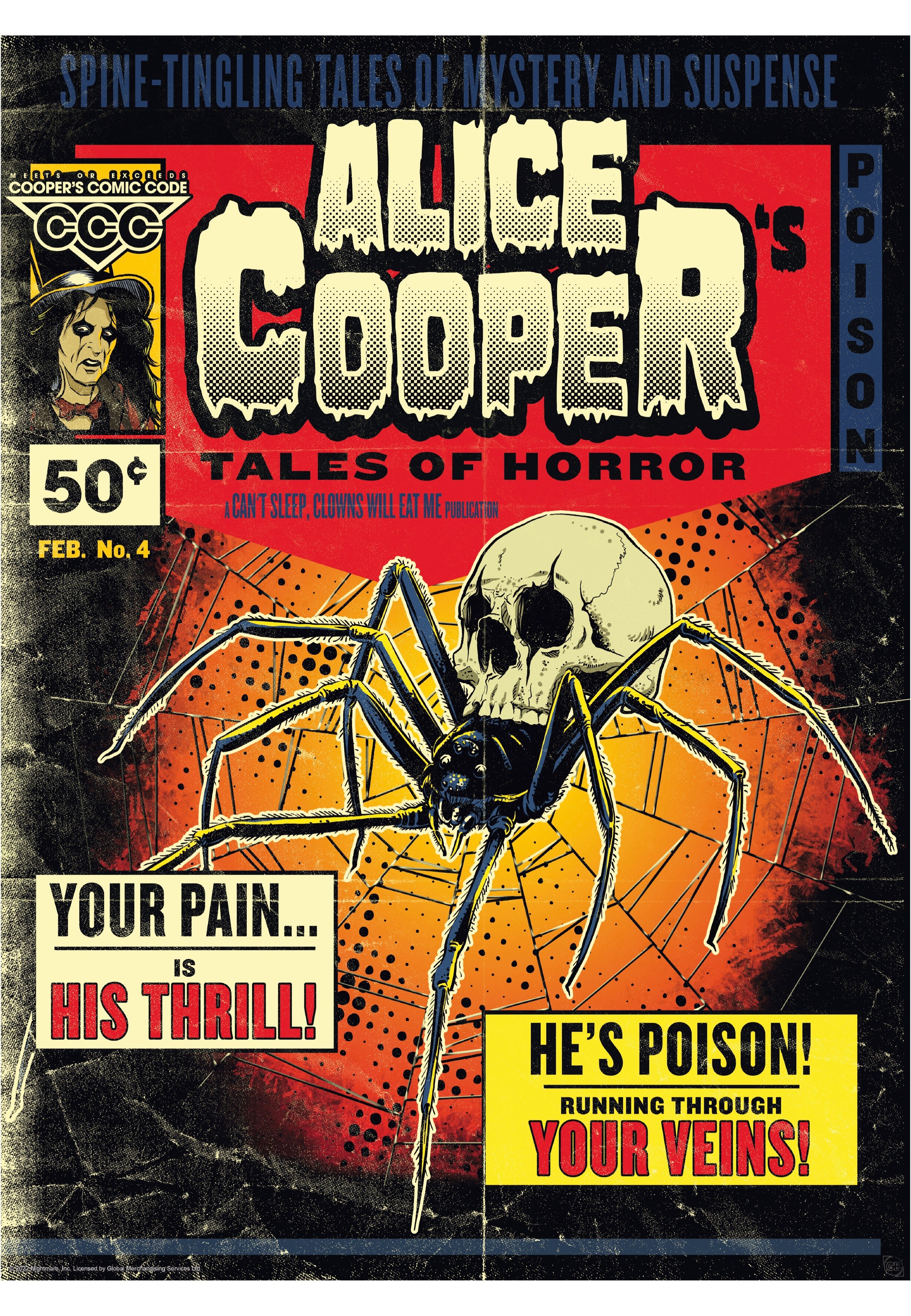 alice-cooper-skull-hat-poster-multicolore-rock-classique image 3