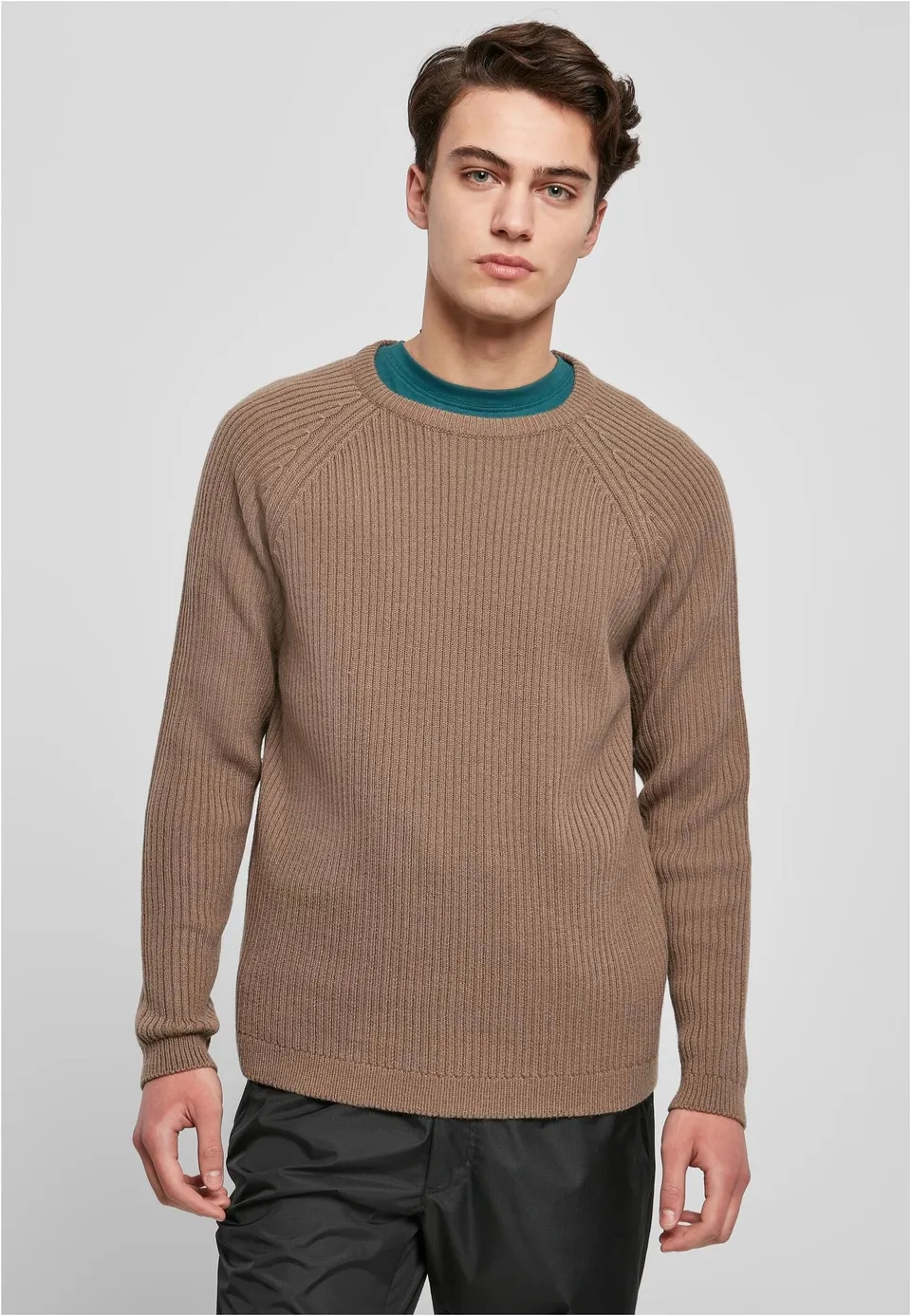 urban-classics-ribbed-raglan-dark-khaki-pull-vert-homme image 1