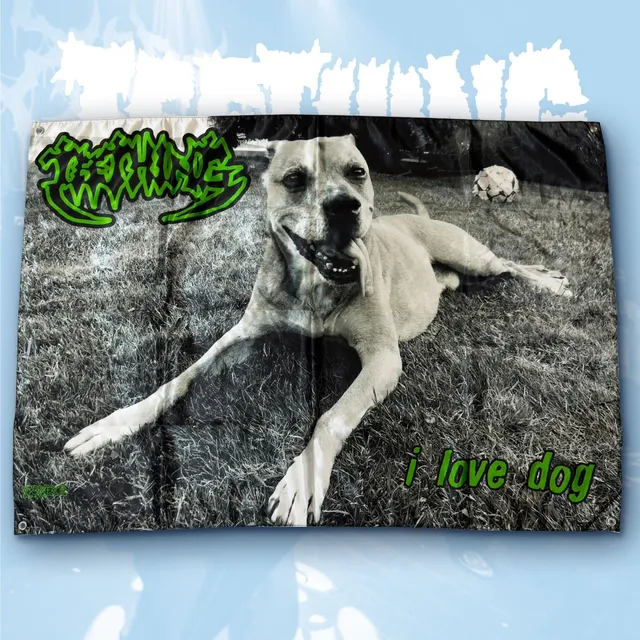 783punx-teething-i-love-dog-drapeau-tissu-100x70-cm image 1