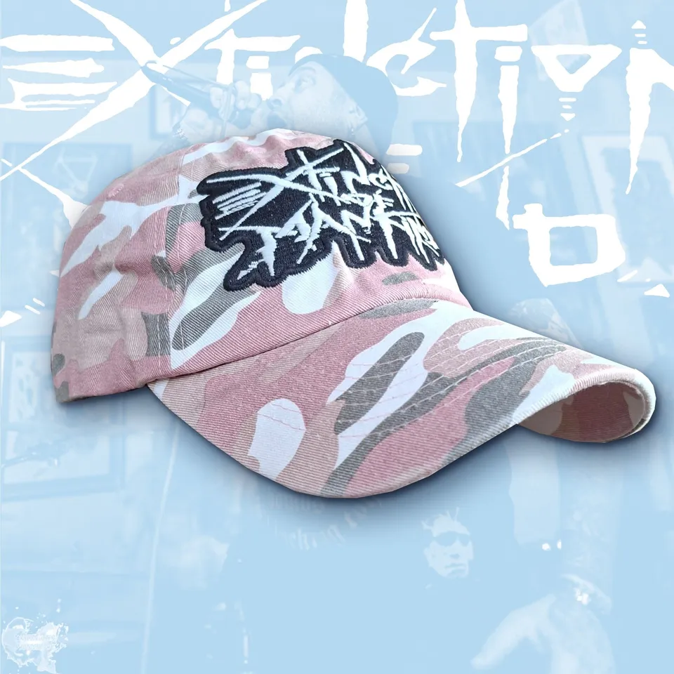 extinction-of-mankind-logo-casquette-dad-cap-camo-rose image 1
