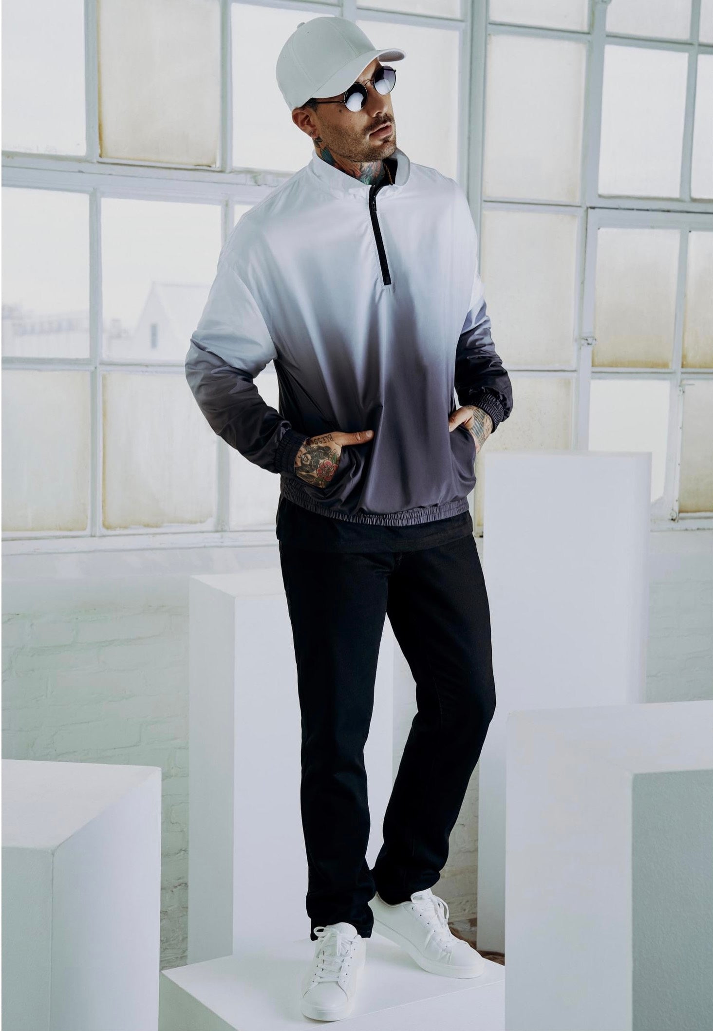 urban-classics-gradient-pull-over-veste-noir-blanc image 1