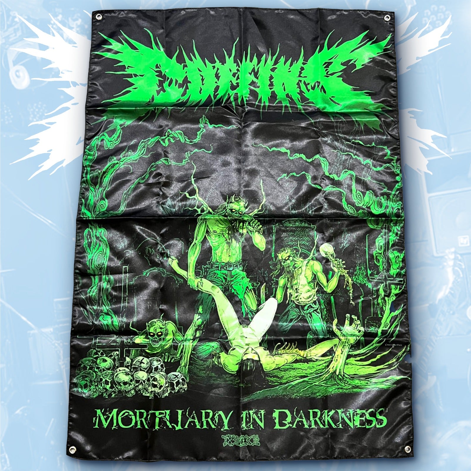 coffins-mortuary-in-darkness-drapeau-mural-100x70-cm-tissu image 1