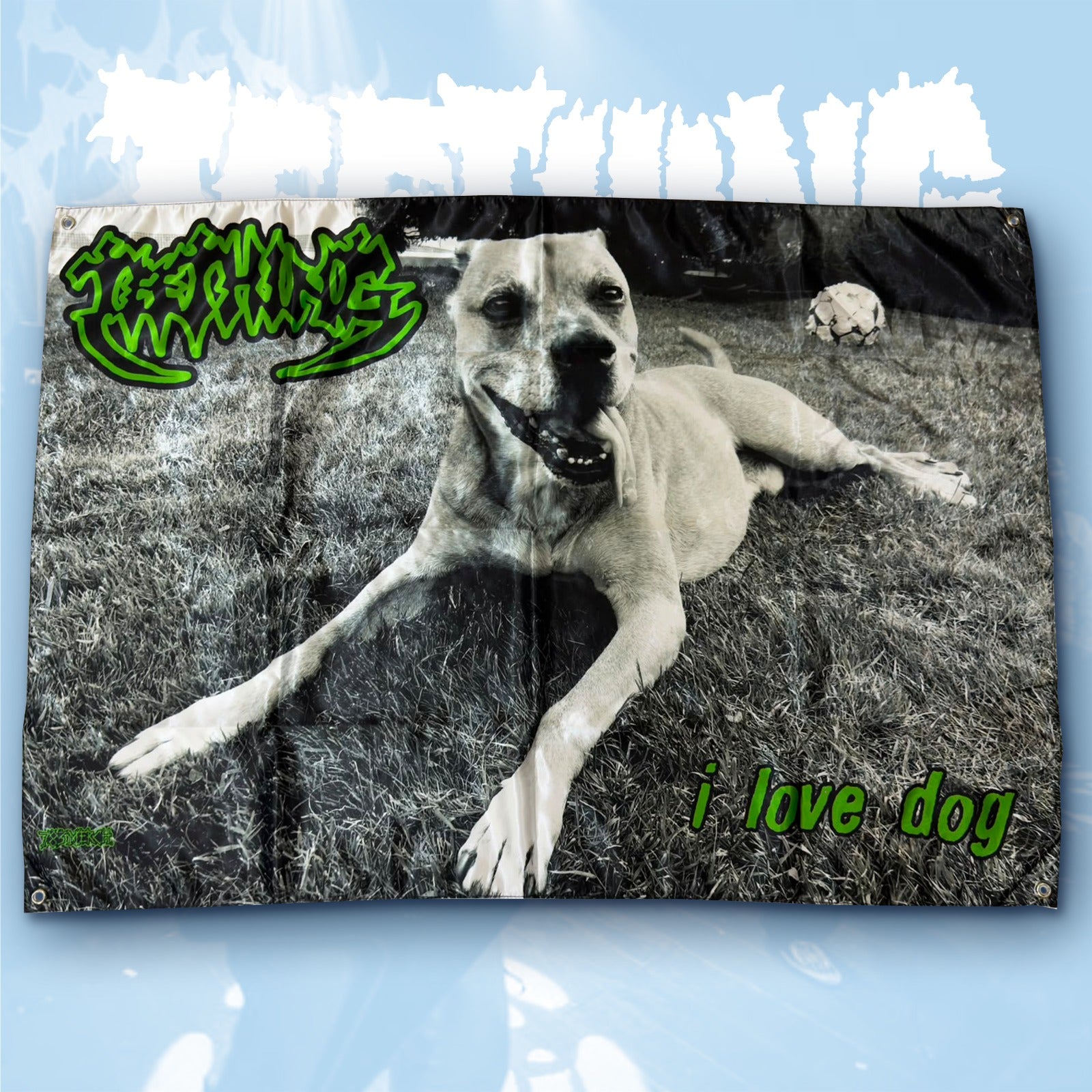 783punx-teething-i-love-dog-drapeau-tissu-100x70-cm image 1
