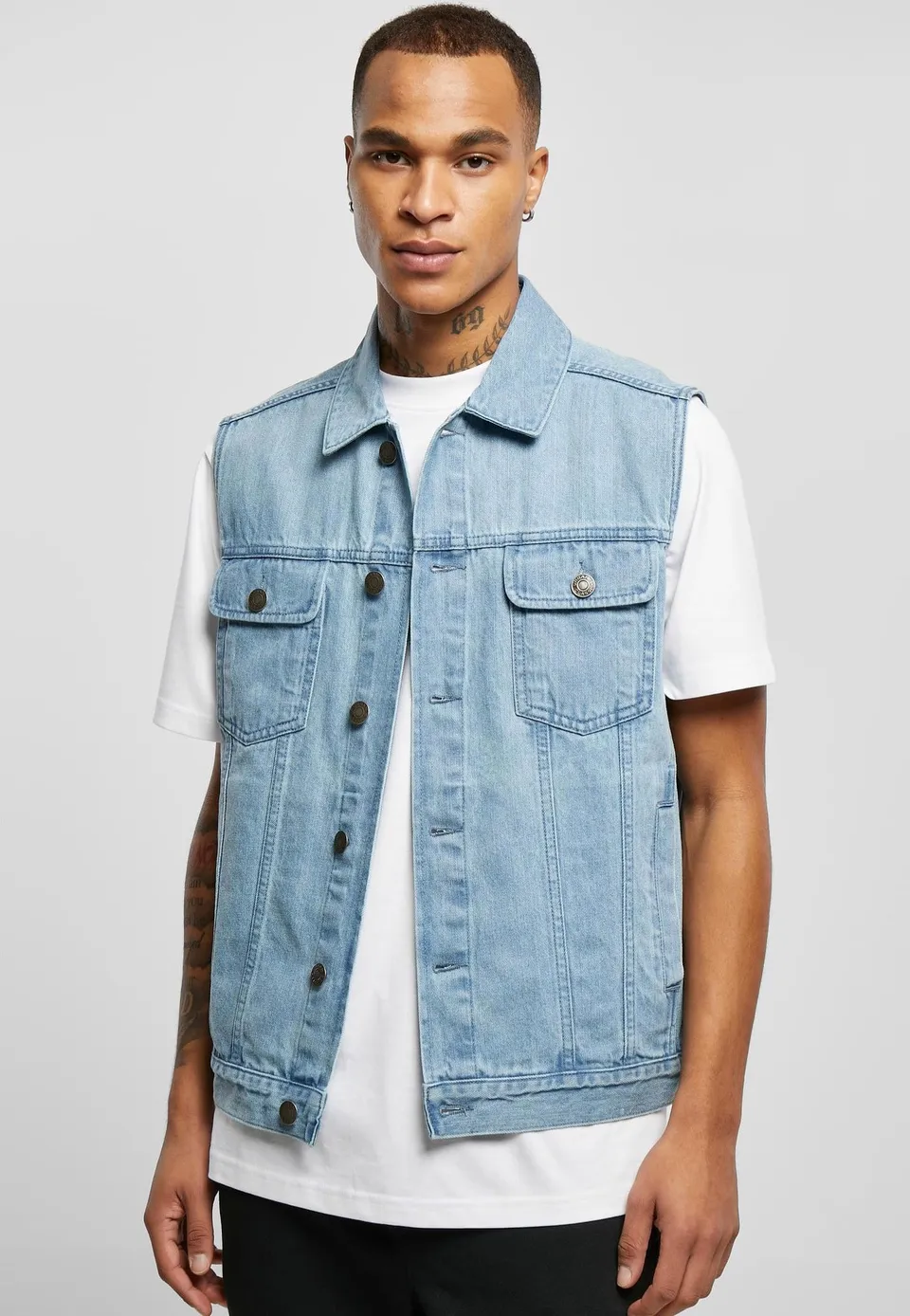 urban-classics-denim-lighter-washed-gilet-jean-bleu image 1
