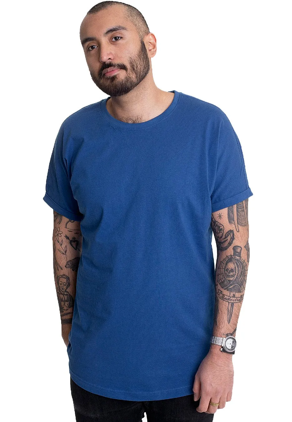 urban-classics-long-shaped-t-shirt-bleu-sporty-blue-homme image 1