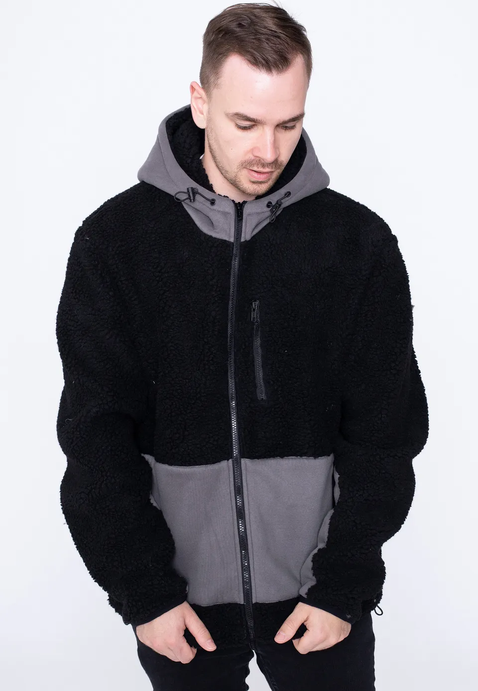 urban-classics-hooded-sherpa-veste-noire-capuche-homme image 1