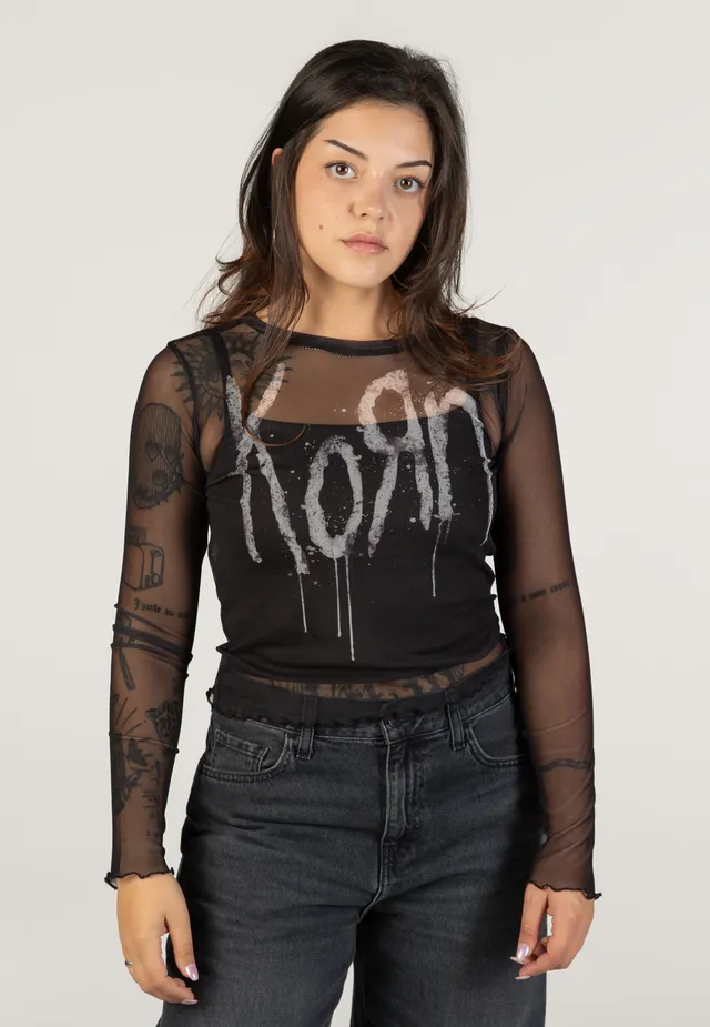 korn-still-a-freak-mesh-cropped-longsleeve-noir image 1