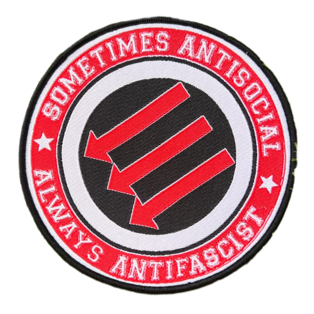 sometimes-antisocial-always-antifascist-patch-woven-bordure-rouge image 3