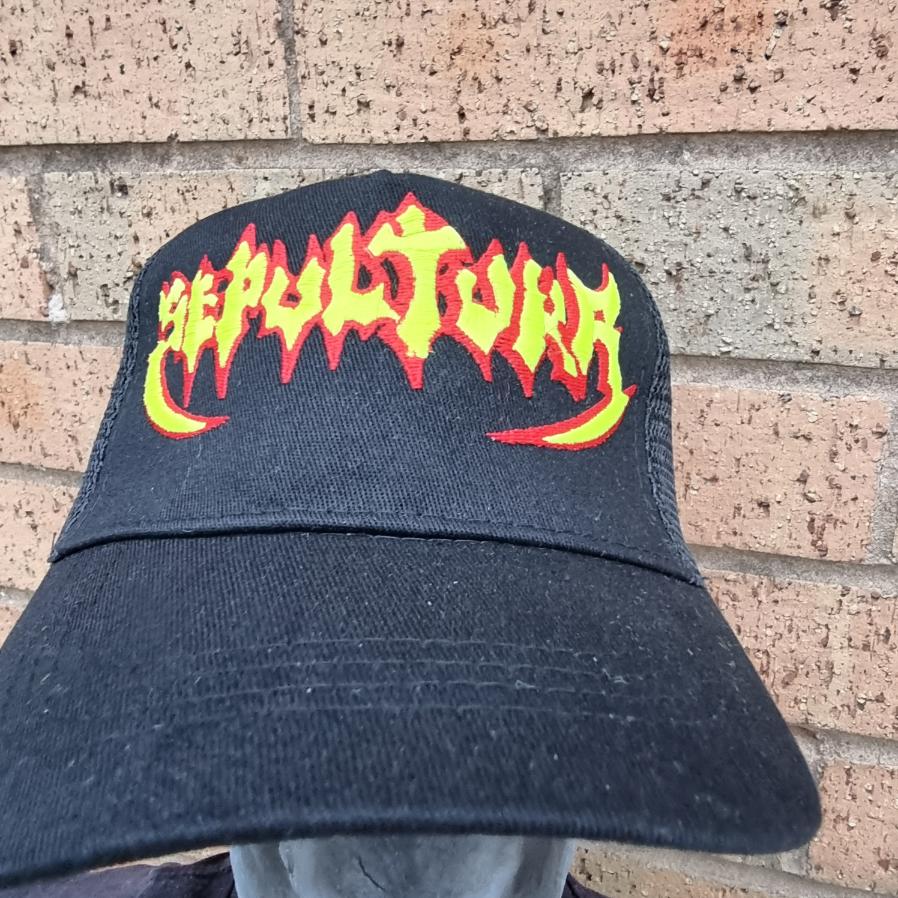 sepultura-old-logo-casquette-trucker-jaune-fluo image 2