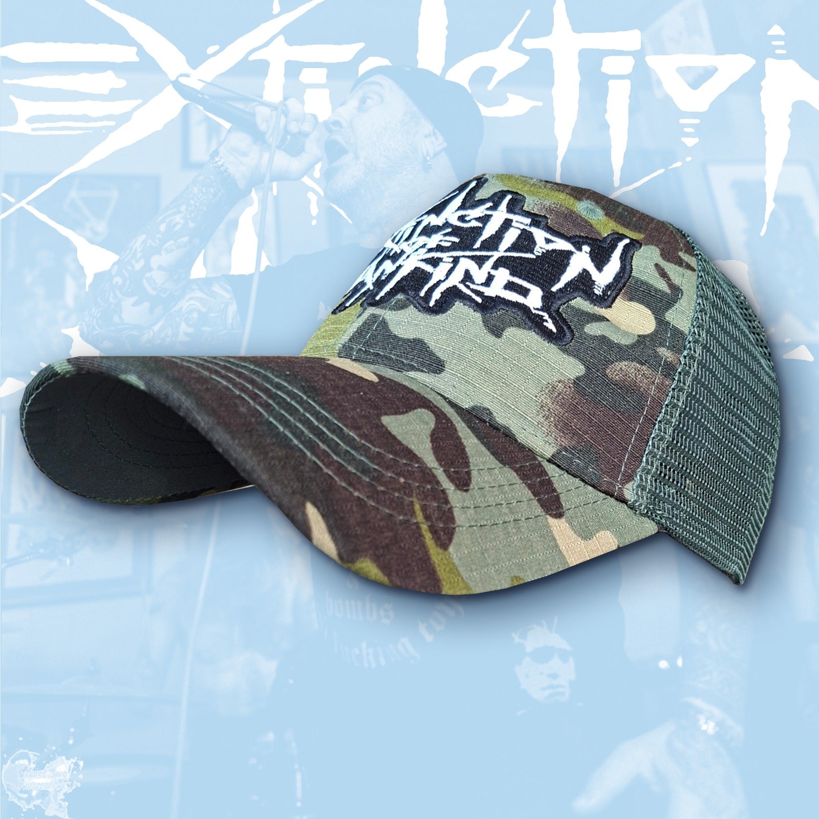 extinction-of-mankind-casquette-trucker-camo-logo-phospho image 1