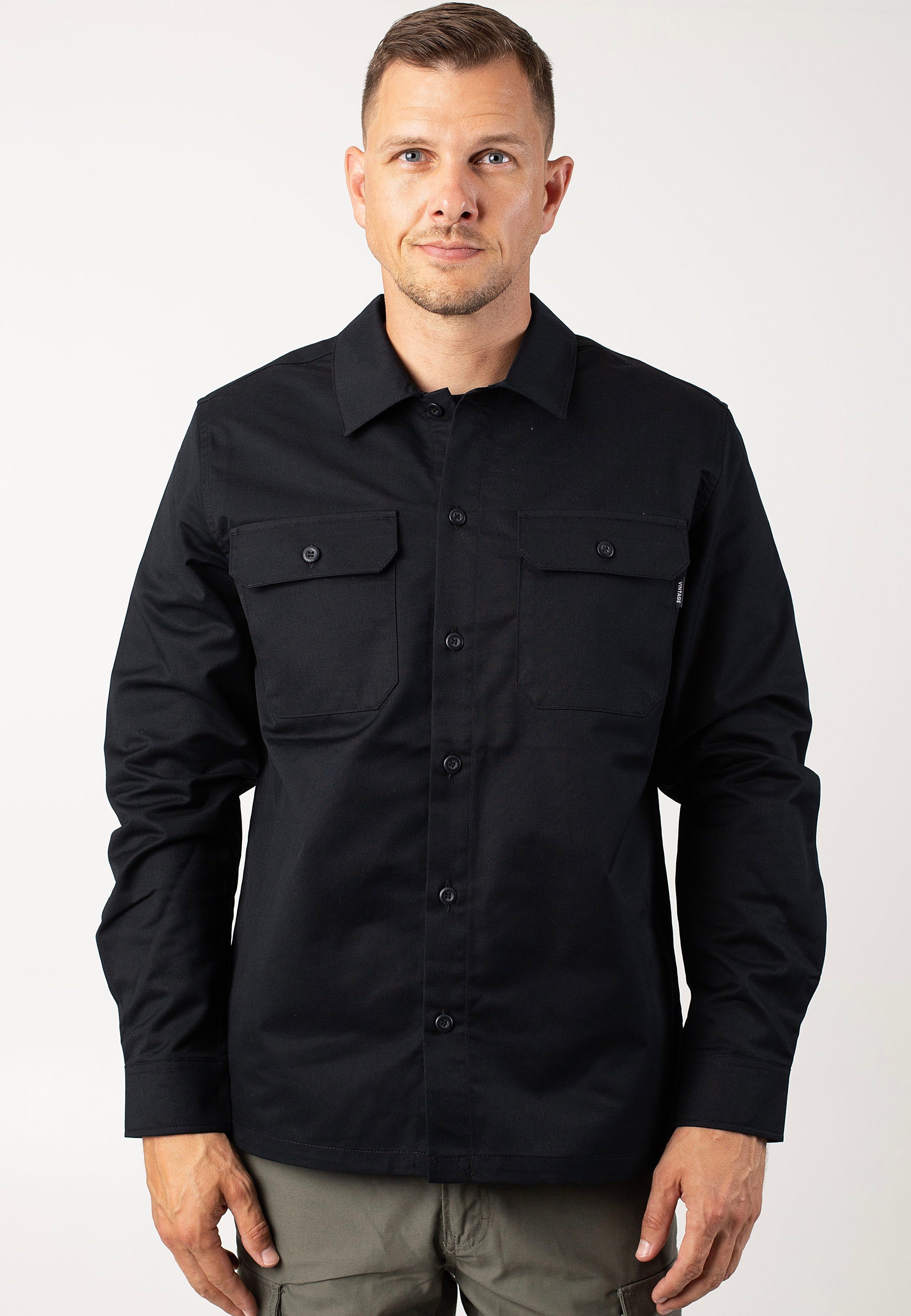 vintage-industries-harris-black-chemise-homme-noir-m-coton image 1