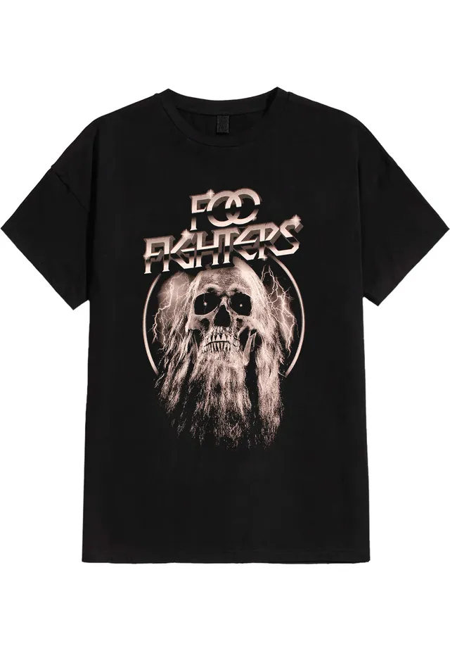 foo-fighters-bearded-skull-t-shirt-rock-homme-noir image 1