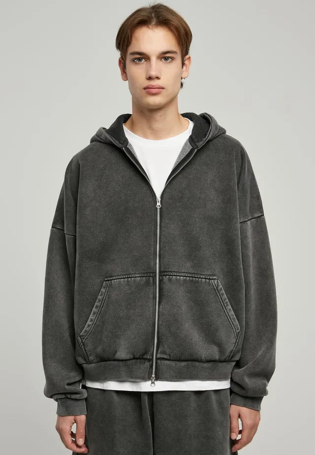 urban-classics-heavy-sand-washed-sweat-zipp-noir-90-s image 1