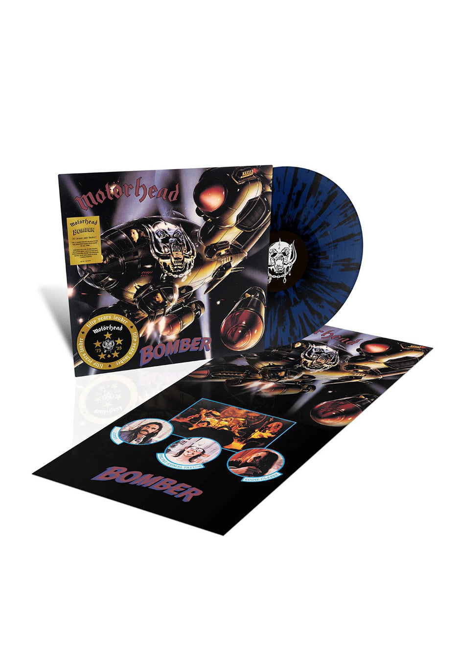 mot-rhead-bomber-vinyle-splatter-bleu-noir-50e-anniversaire image 1
