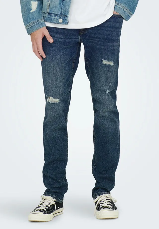 only-sons-loom-slim-damage-blue-denim-jean-slim-homme image 1