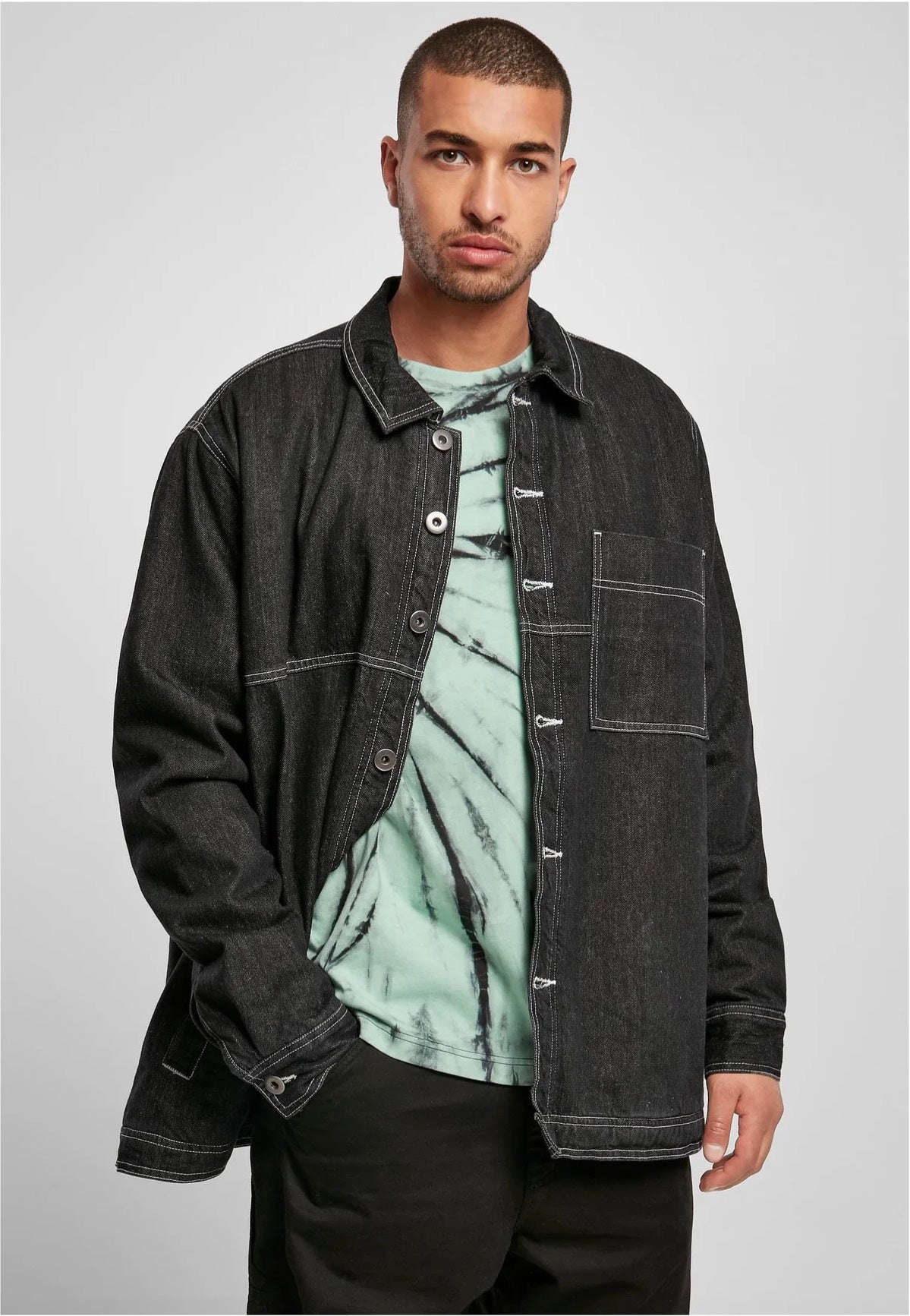 urban-classics-oversized-trucker-raw-veste-jean-noire-oversize image 1