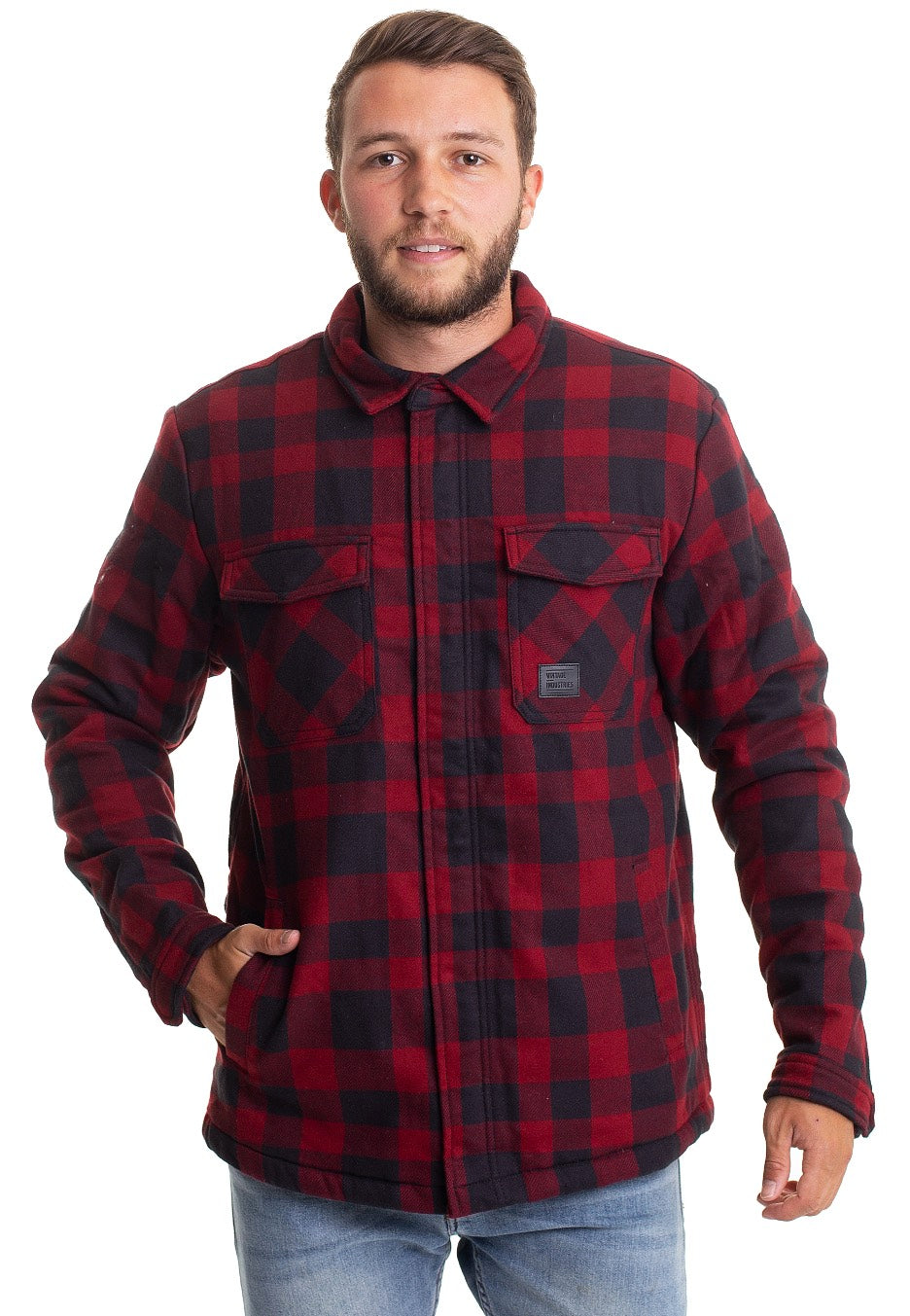 vintage-industries-craft-heavyweight-veste-sherpa-carreaux-rouges image 1