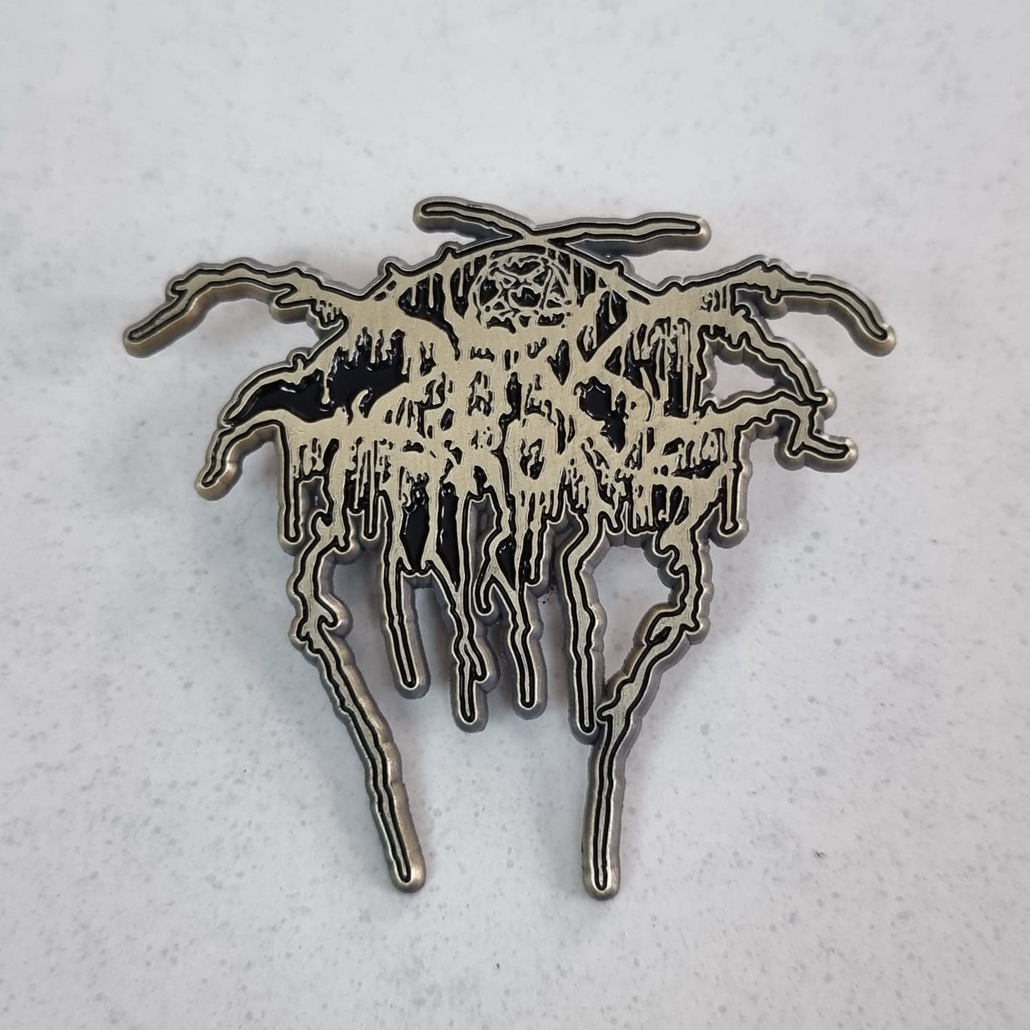 darkthrone-logo-pin-mail-antique-brass-black-metal image 2