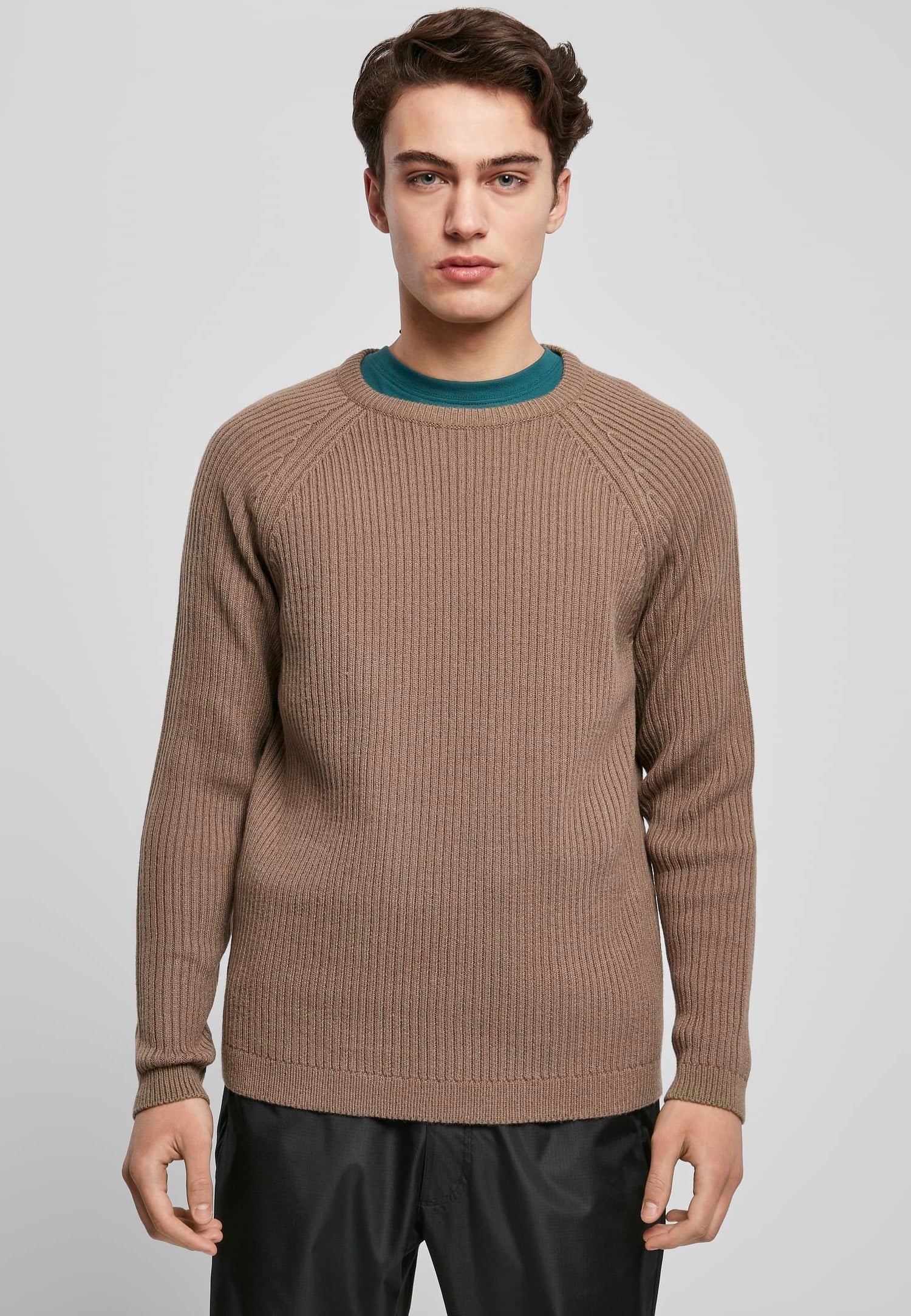 urban-classics-ribbed-raglan-dark-khaki-pull-vert-homme image 4