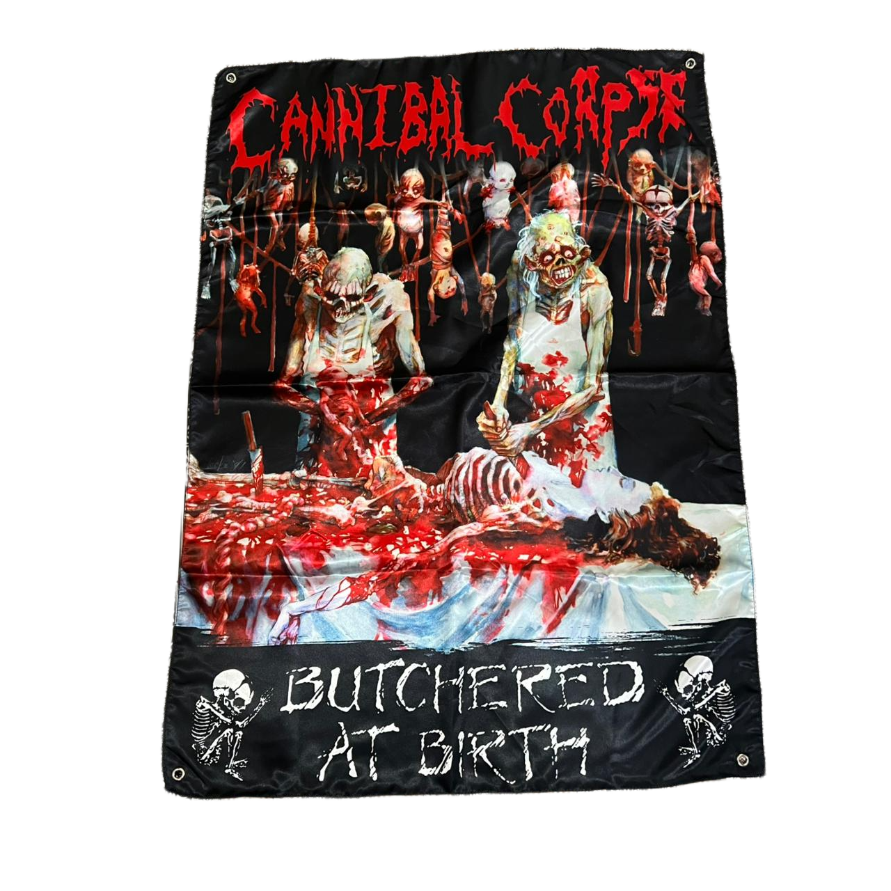 cannibal-corpse-butchered-at-birth-drapeau-tissu-100x70 image 1