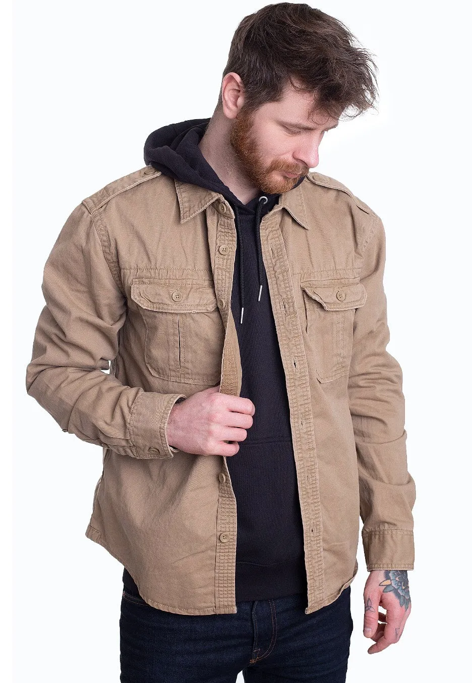 brandit-vintage-shirt-chemise-camel-homme-manches-longues-coton image 1