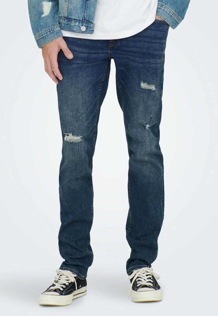 only-sons-loom-slim-damage-blue-denim-jean-slim-homme image 1