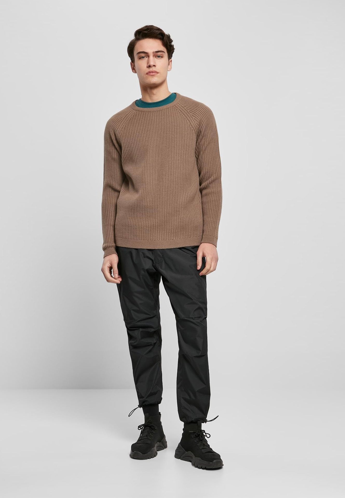urban-classics-ribbed-raglan-dark-khaki-pull-vert-homme image 2