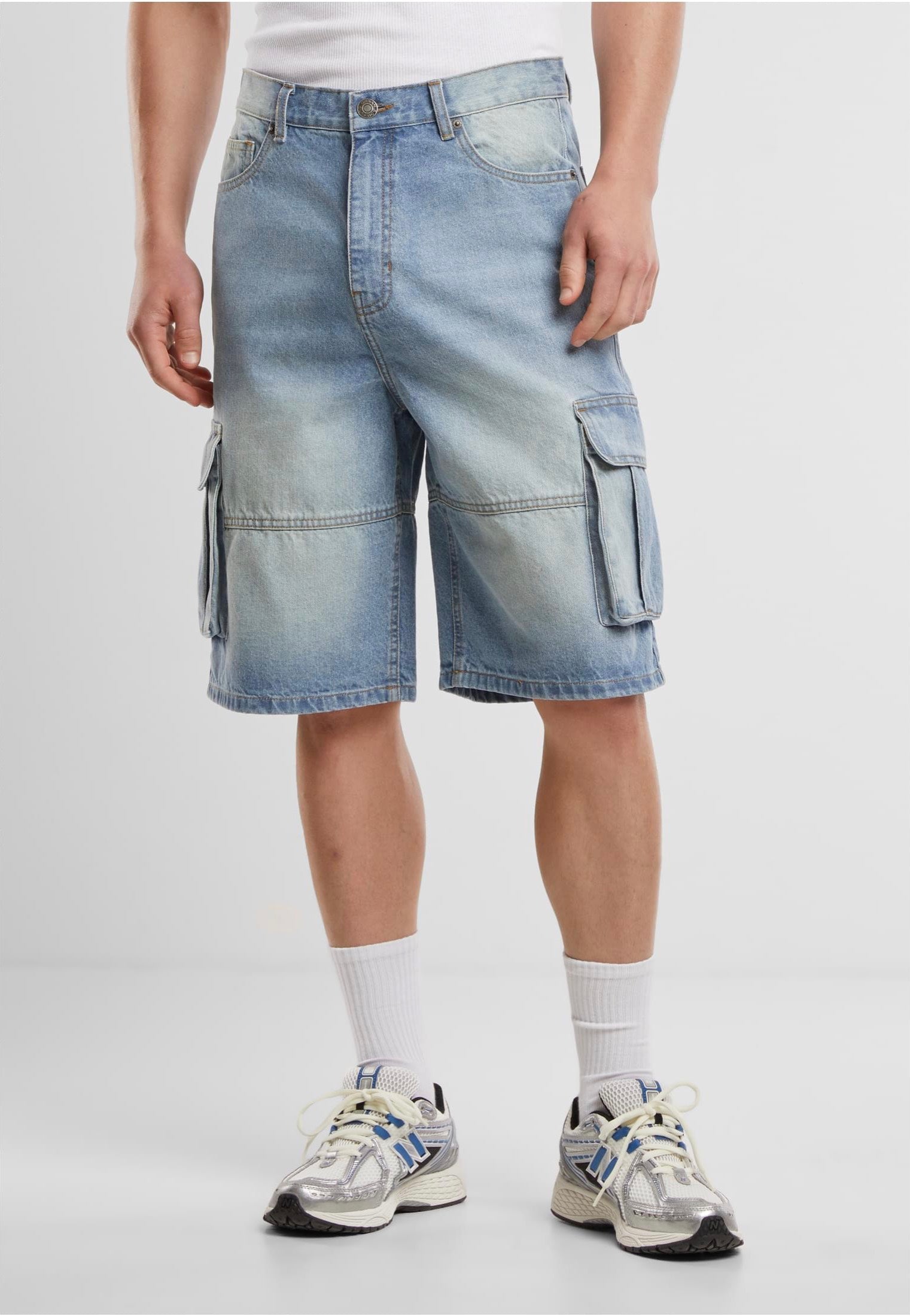 urban-classics-cargo-short-jean-bleu-clair-homme image 6