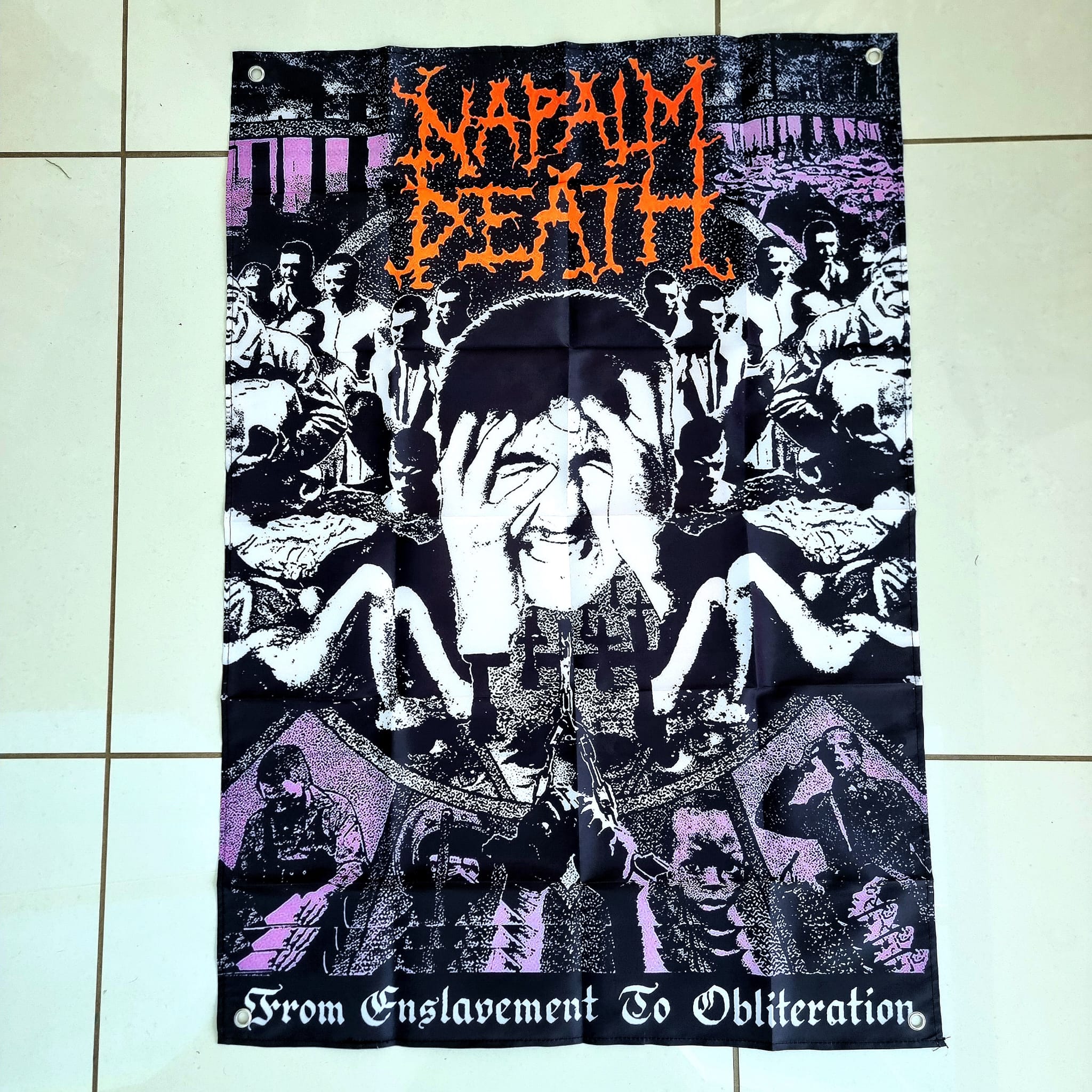 napalm-death-from-enslavement-drapeau-tissu-100x70-illets image 1