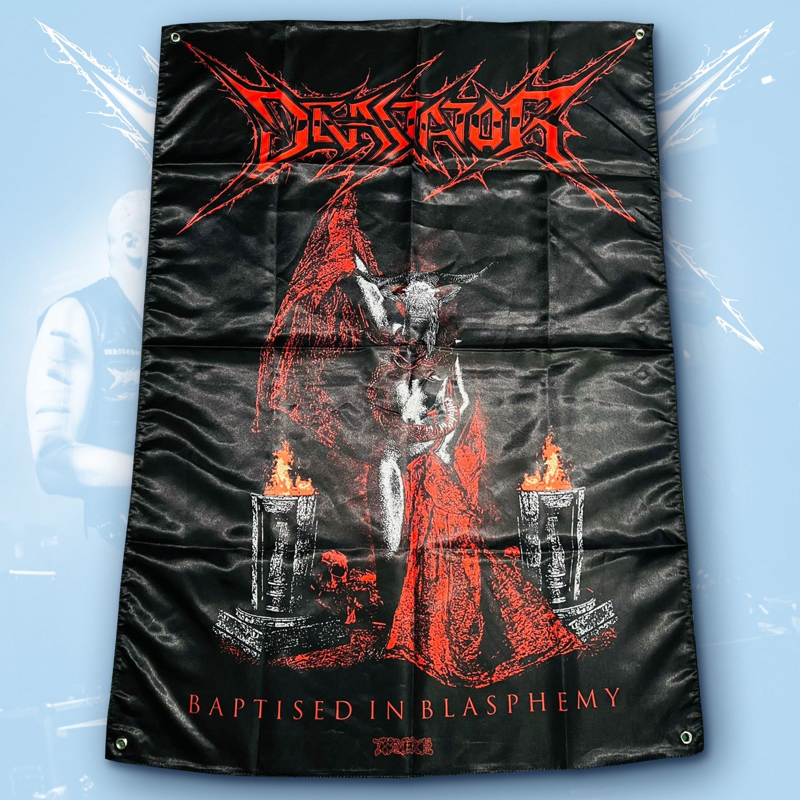 devastator-baptised-in-blasphemy-drapeau-poster-textile-100x70 image 1