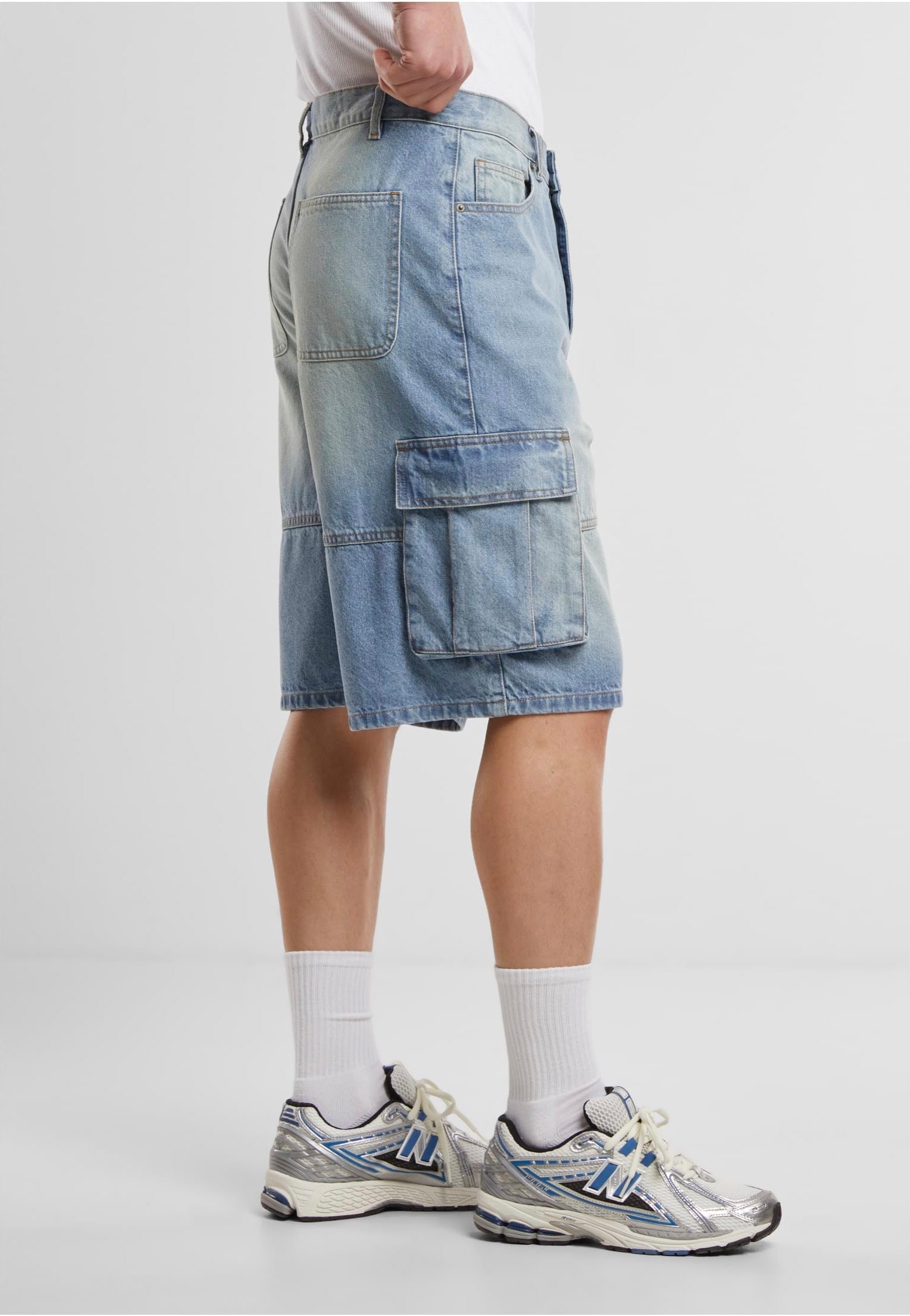 urban-classics-cargo-short-jean-bleu-clair-homme image 7
