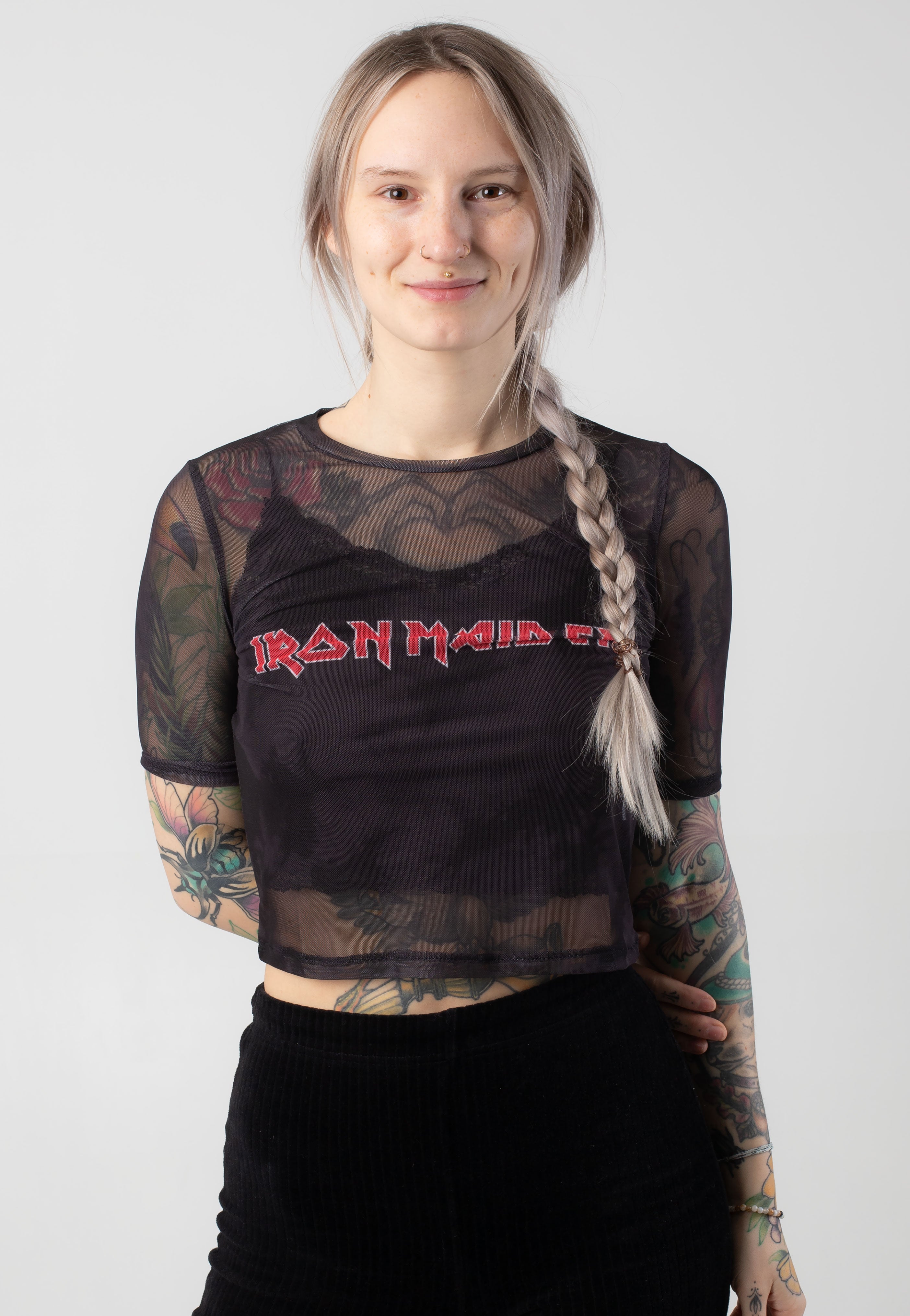 iron-maiden-logo-mesh-cropped-top-femme-noir image 1