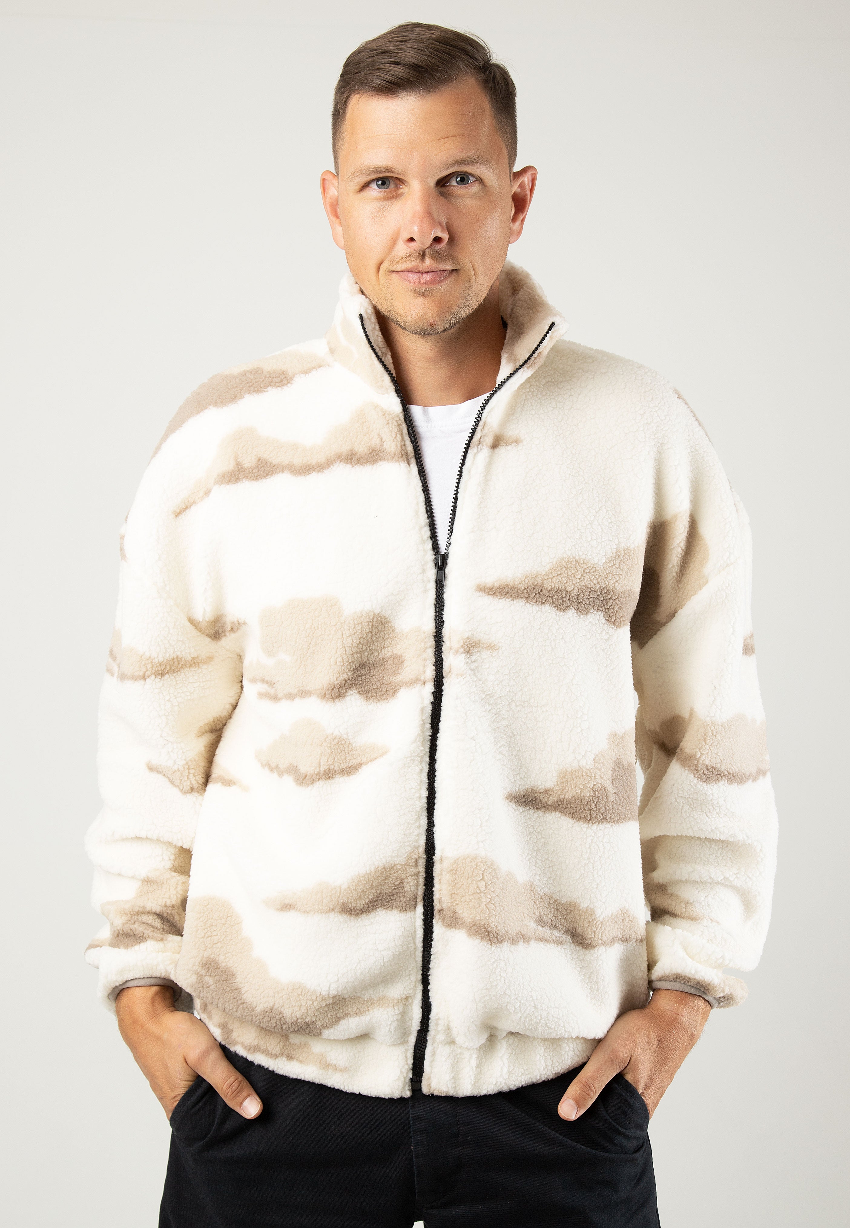 only-sons-remy-rlx-aop-teddy-veste-zip-antique-white image 1
