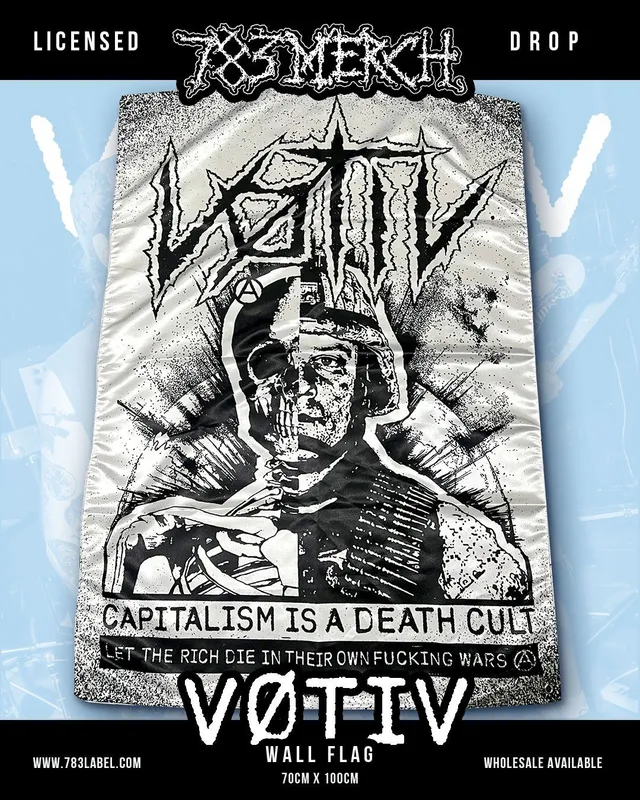 votiv-capitalism-is-a-death-cult-drapeau-tissu-100x70 image 1