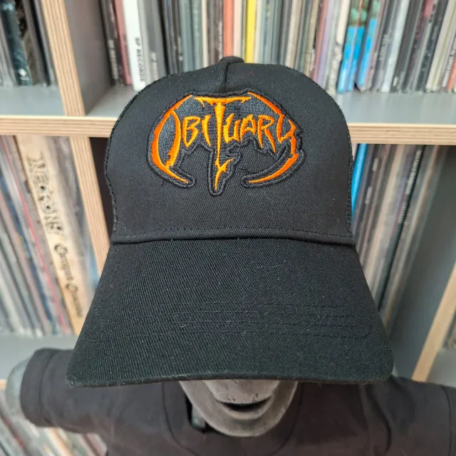 obituary-logo-casquette-trucker-orange-et-noir image 1