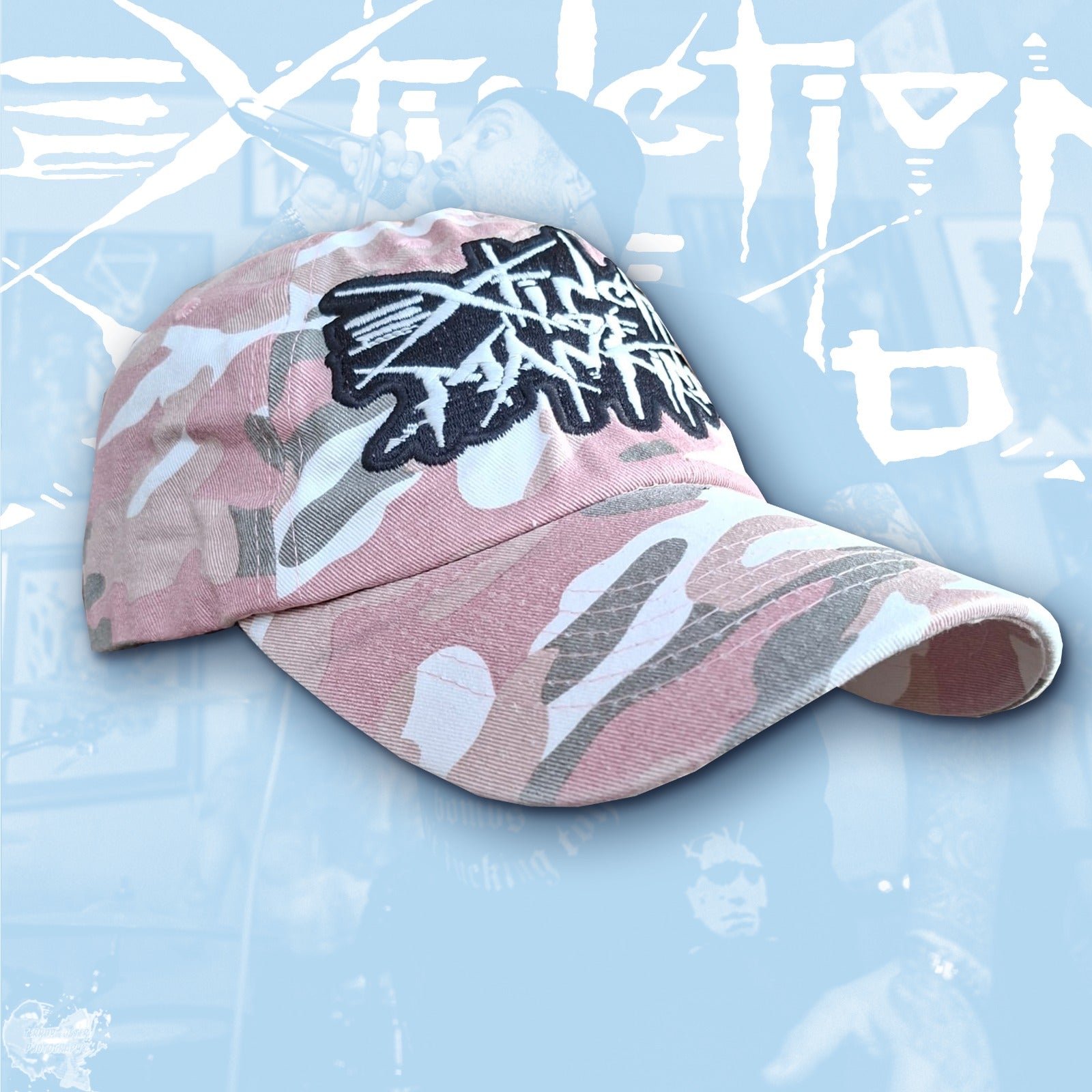extinction-of-mankind-logo-casquette-dad-cap-camo-rose image 1