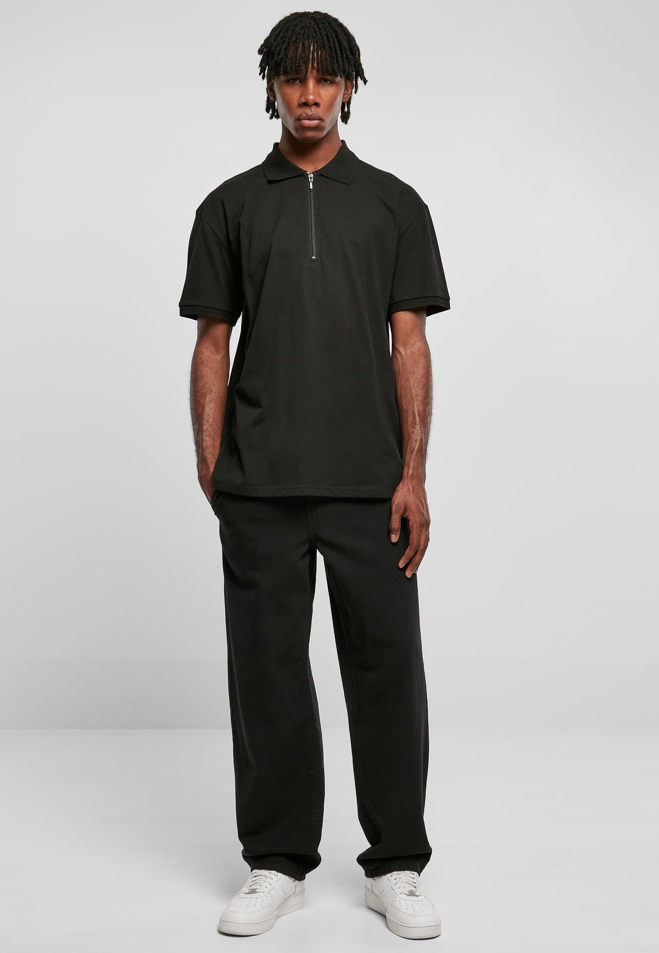 urban-classics-oversized-zip-polo-noir-coton image 2