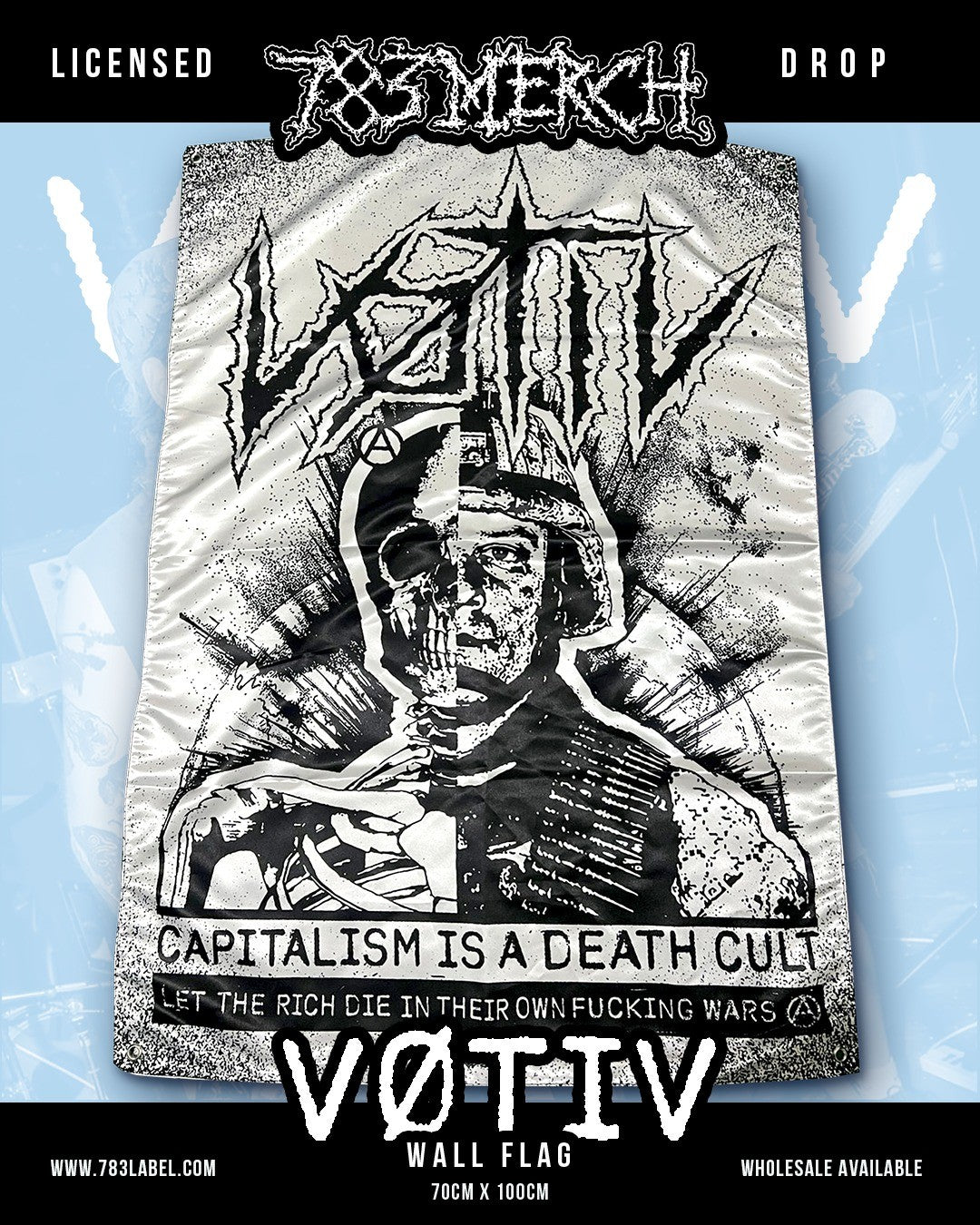 votiv-capitalism-is-a-death-cult-drapeau-tissu-100x70 image 1