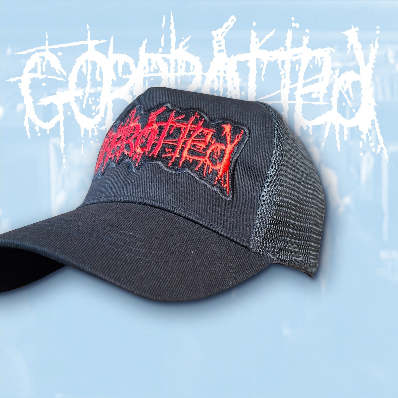 gorerotted-logo-casquette-trucker-brod-e-rouge image 2