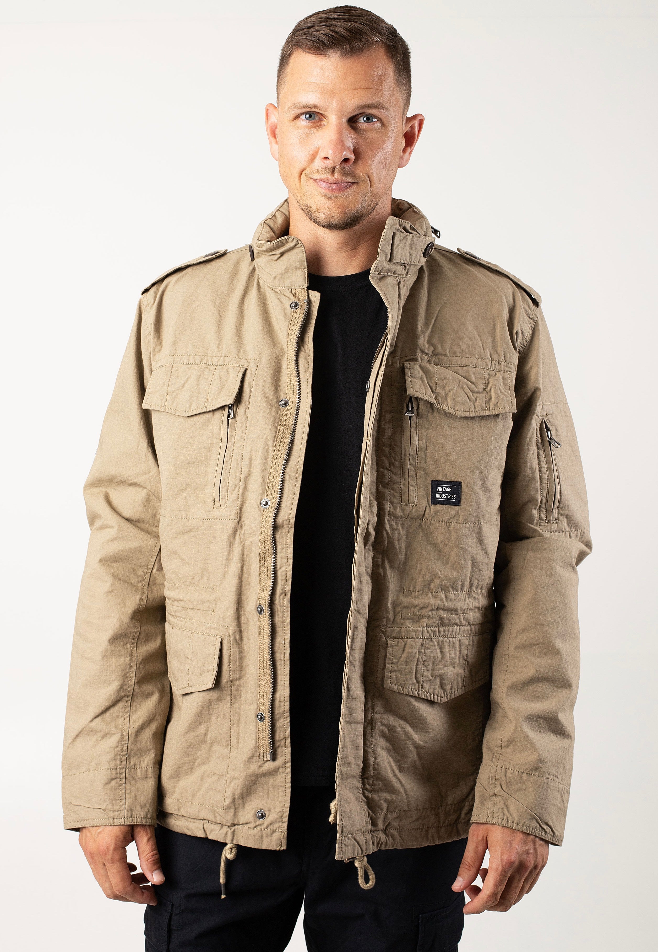 vintage-industries-cranford-dark-khaki-veste-canvas-beige image 6