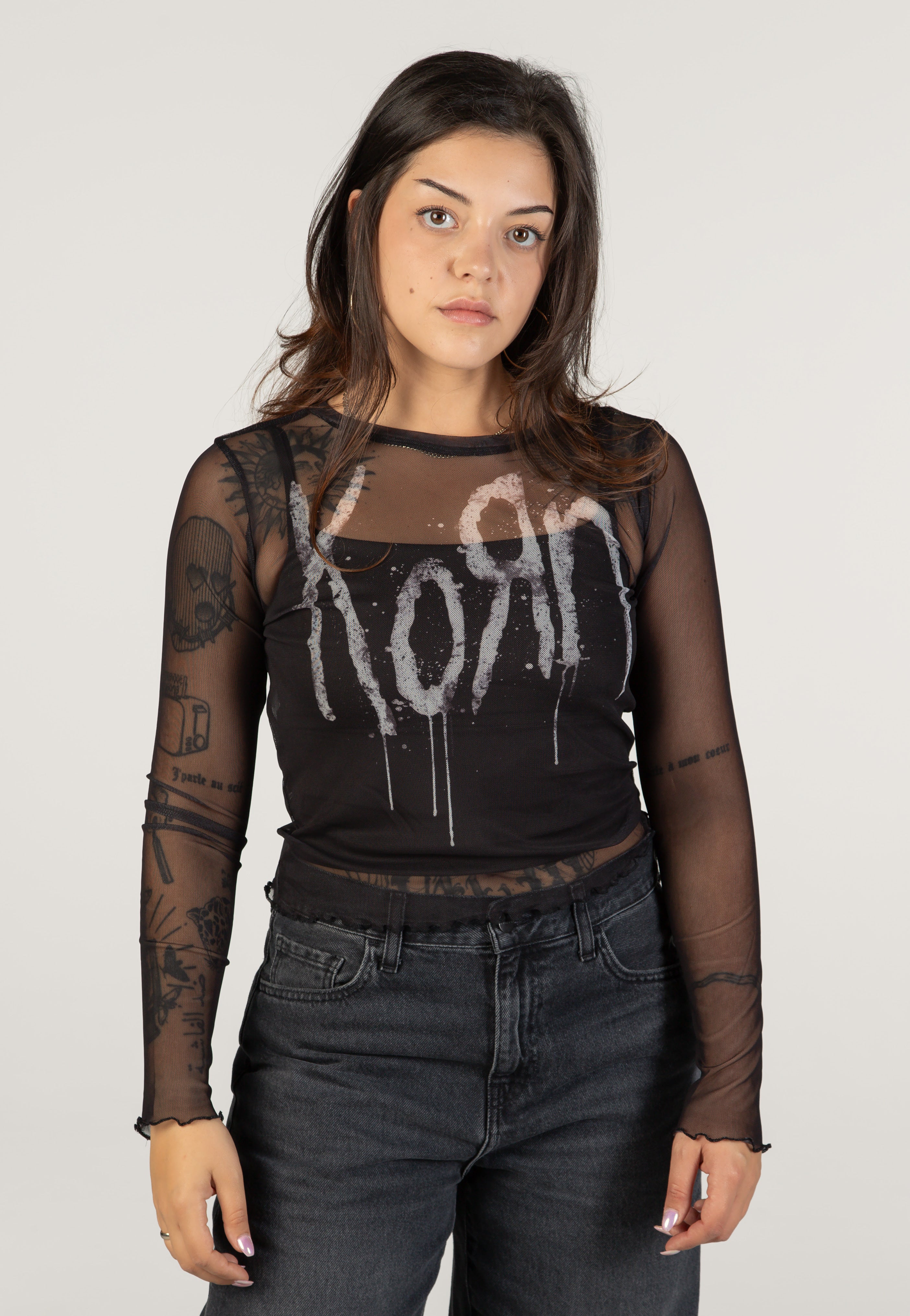korn-still-a-freak-mesh-cropped-longsleeve-noir image 1