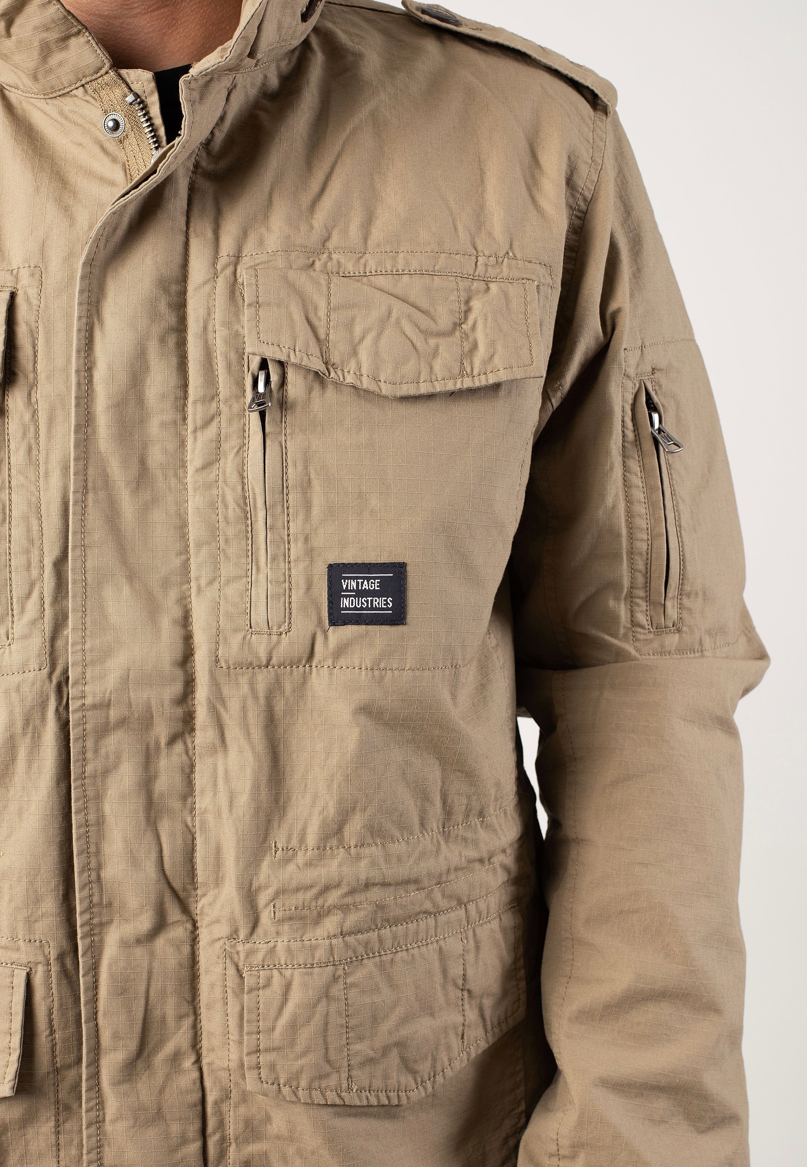 vintage-industries-cranford-dark-khaki-veste-canvas-beige image 5