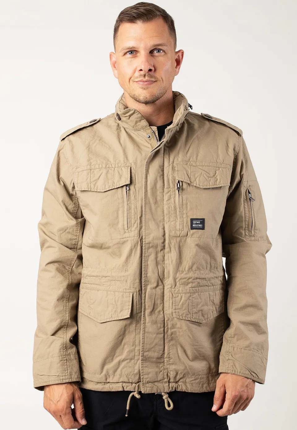 vintage-industries-cranford-dark-khaki-veste-canvas-beige image 1