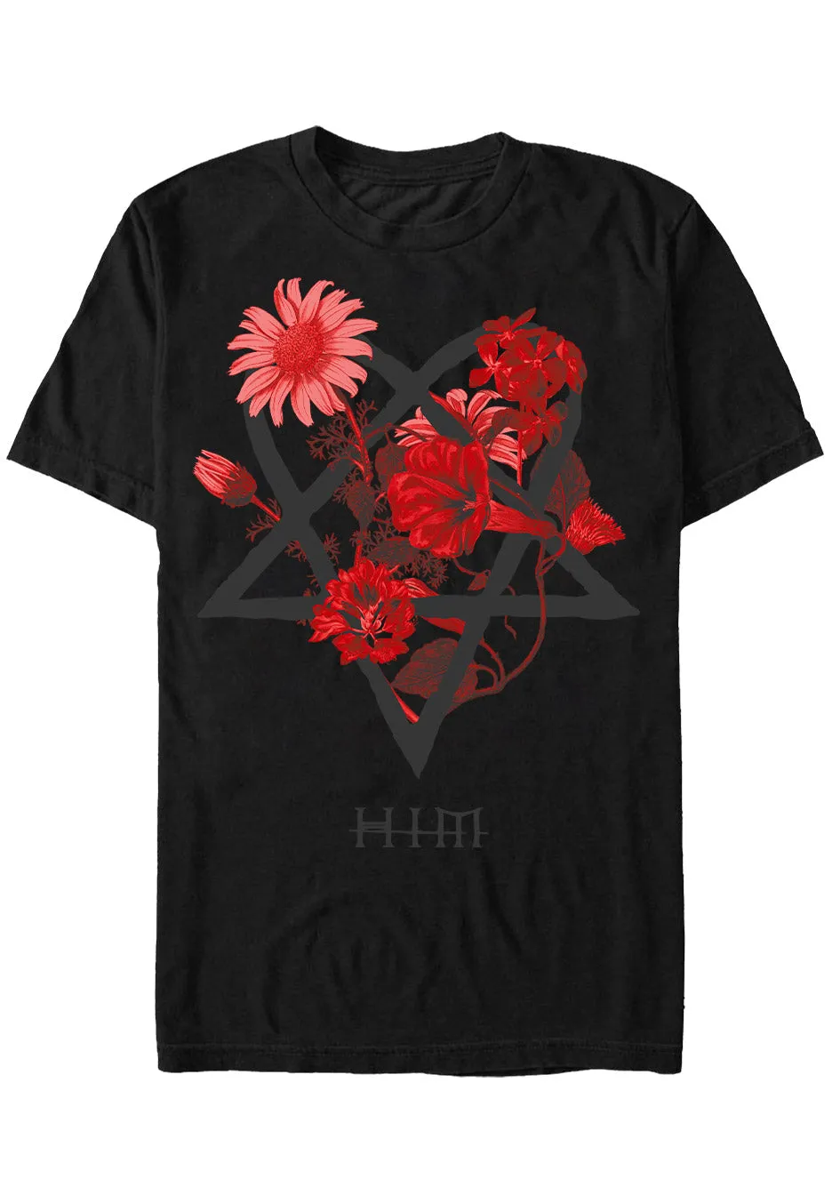 him-heartagram-floral-t-shirt-noir-gothique-manches-courtes image 1