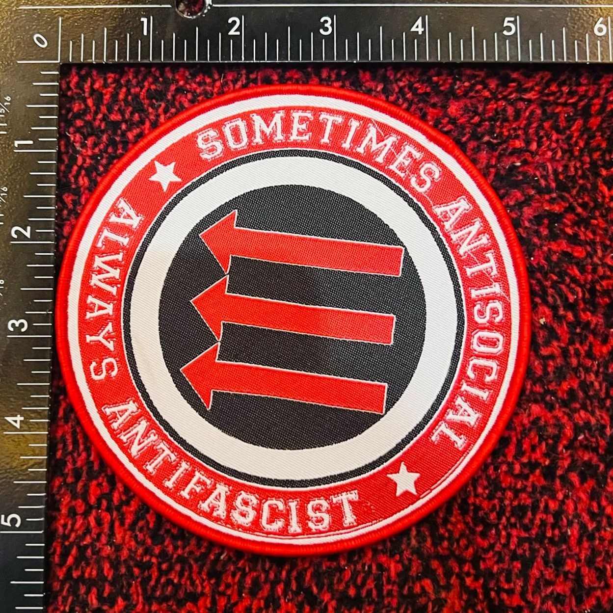 sometimes-antisocial-always-antifascist-patch-woven-bordure-rouge image 5